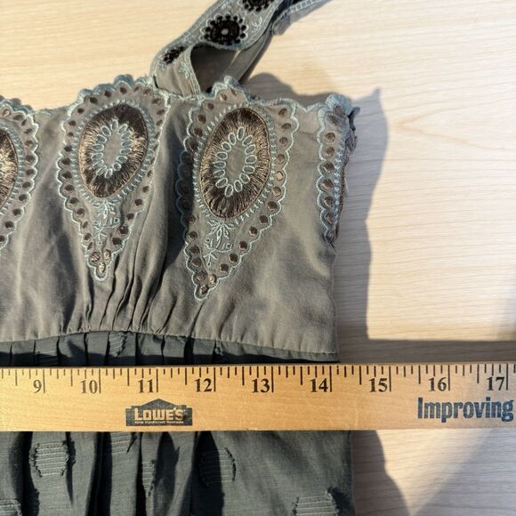 BCBG MaxAzria Runway Embroidered Lined Adjustable Dress 4 Boho Hippie Peasant - Picture 14 of 16